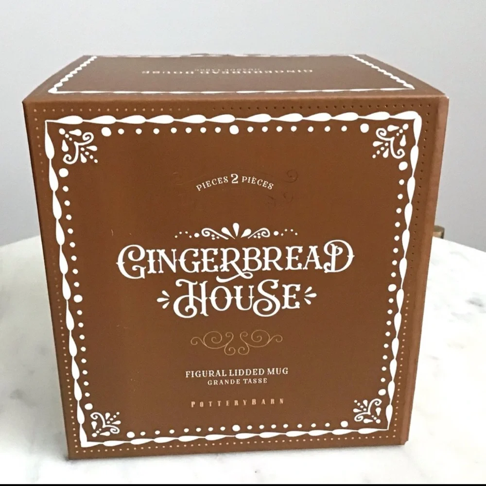 Pottery Barn Gingerbread House Mug Handpainted Stoneware New In Box